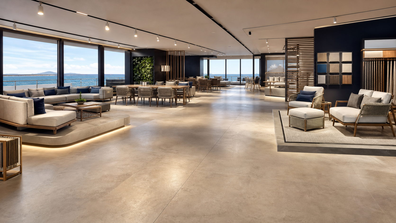 Luxury marine furniture showroom mood