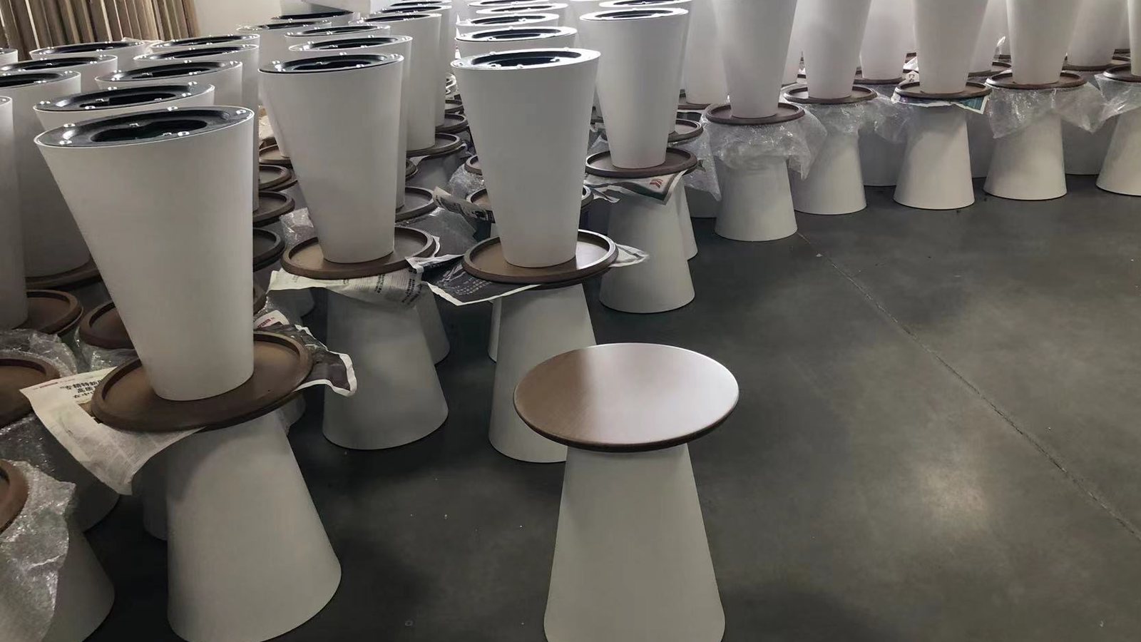 Finished outdoor balcony side tables in batch production