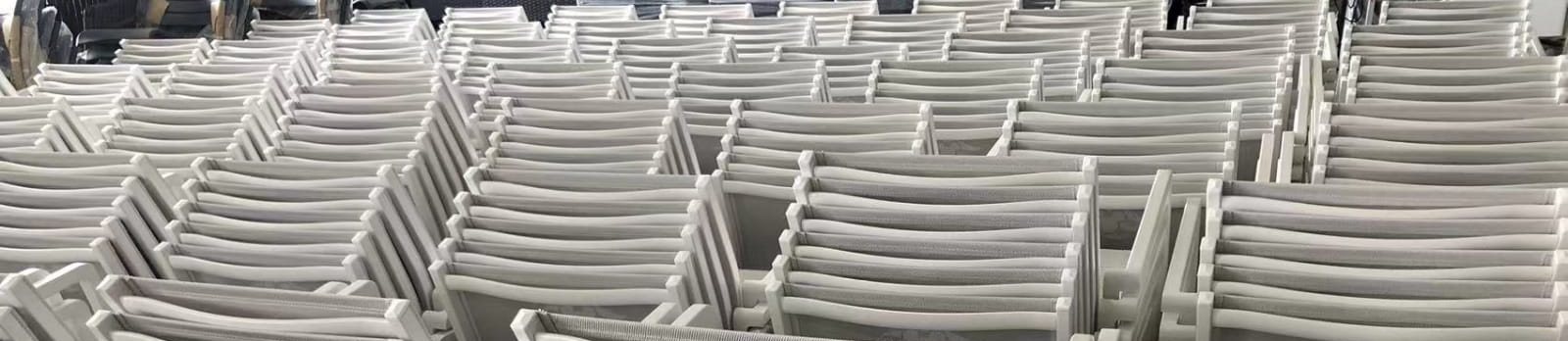 Stackable outdoor balcony chairs prepared for cruise newbuild delivery